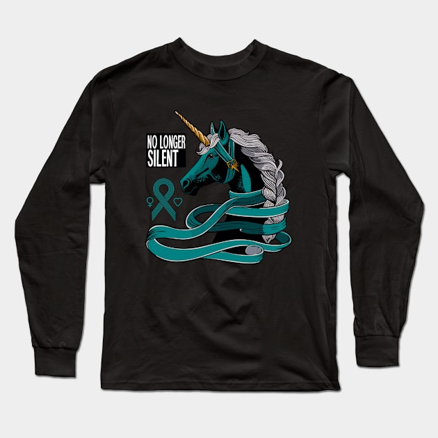 No Longer Silent, Unicorn, Sexual Assault Awareness Month Long Sleeve T-Shirt by Adam Brooq